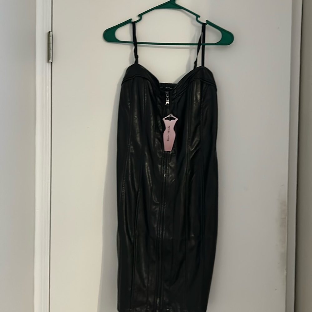 Black Spaghetti strap leather Dress